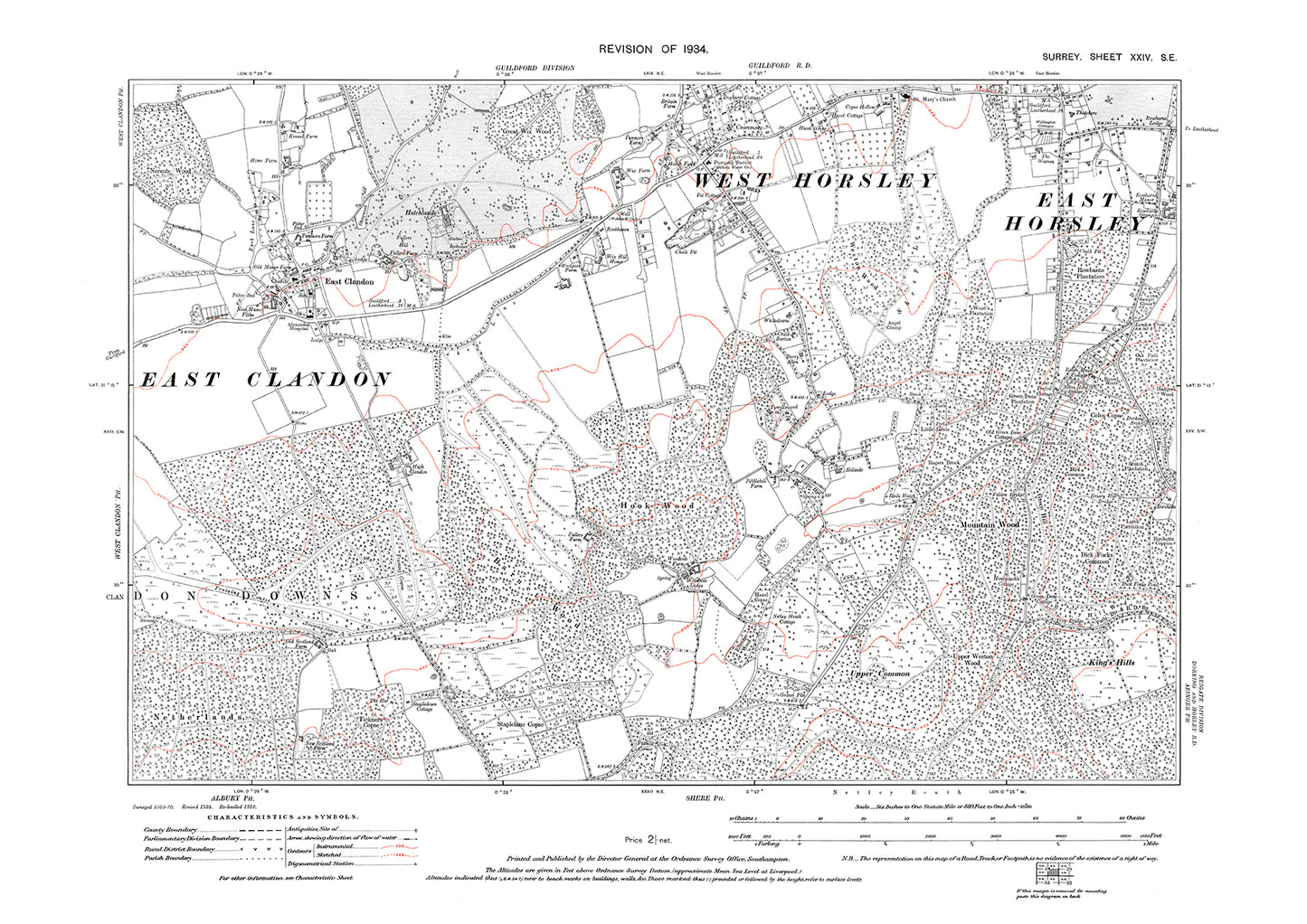 East Clandon, West Horsley (south), East Horsley (south) old map Surrey 1934: 24SE