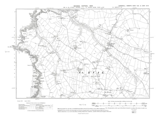 St Eval, Penrose, old map Cornwall 1907: 24SE-24SW