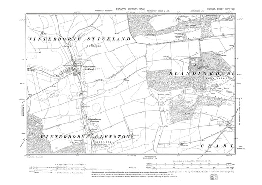 Old OS map dated 1902, showing Winterborne Clenston, Winterborne Stickland in Dorset - 24SW