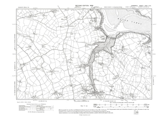 Padstow (south), Little Petherick, old map Cornwall 1908: 24NE