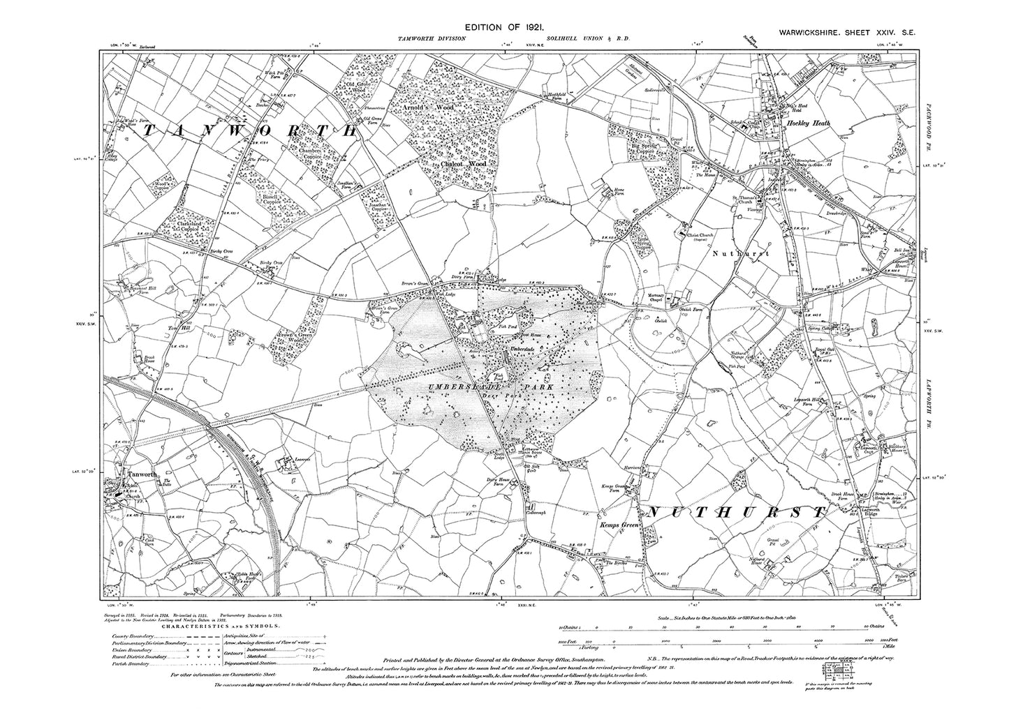 Hockley Heath, Nuthurst, Tanworth, old map Warwickshire 1921: 24SE