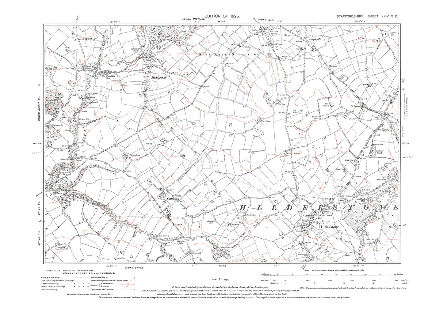 Hilderstone, Moddershall, old map Staffs 1925: 24SE