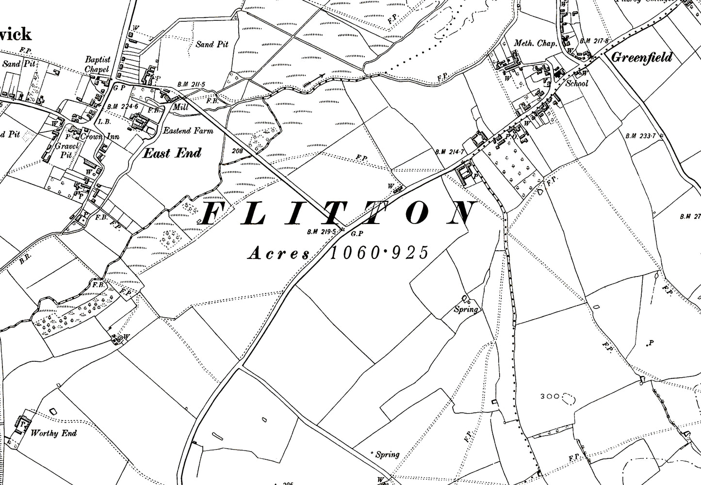 A 1901 map showing Flitwick, Flitton, Greenfield and Pulloxhill in Bedfordshire - A Digital Download 0f OS 1:10560 scale map, Beds 25NE