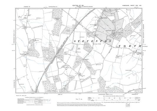 Old OS map dated 1911, showing Steventon in Hampshire - 25NE