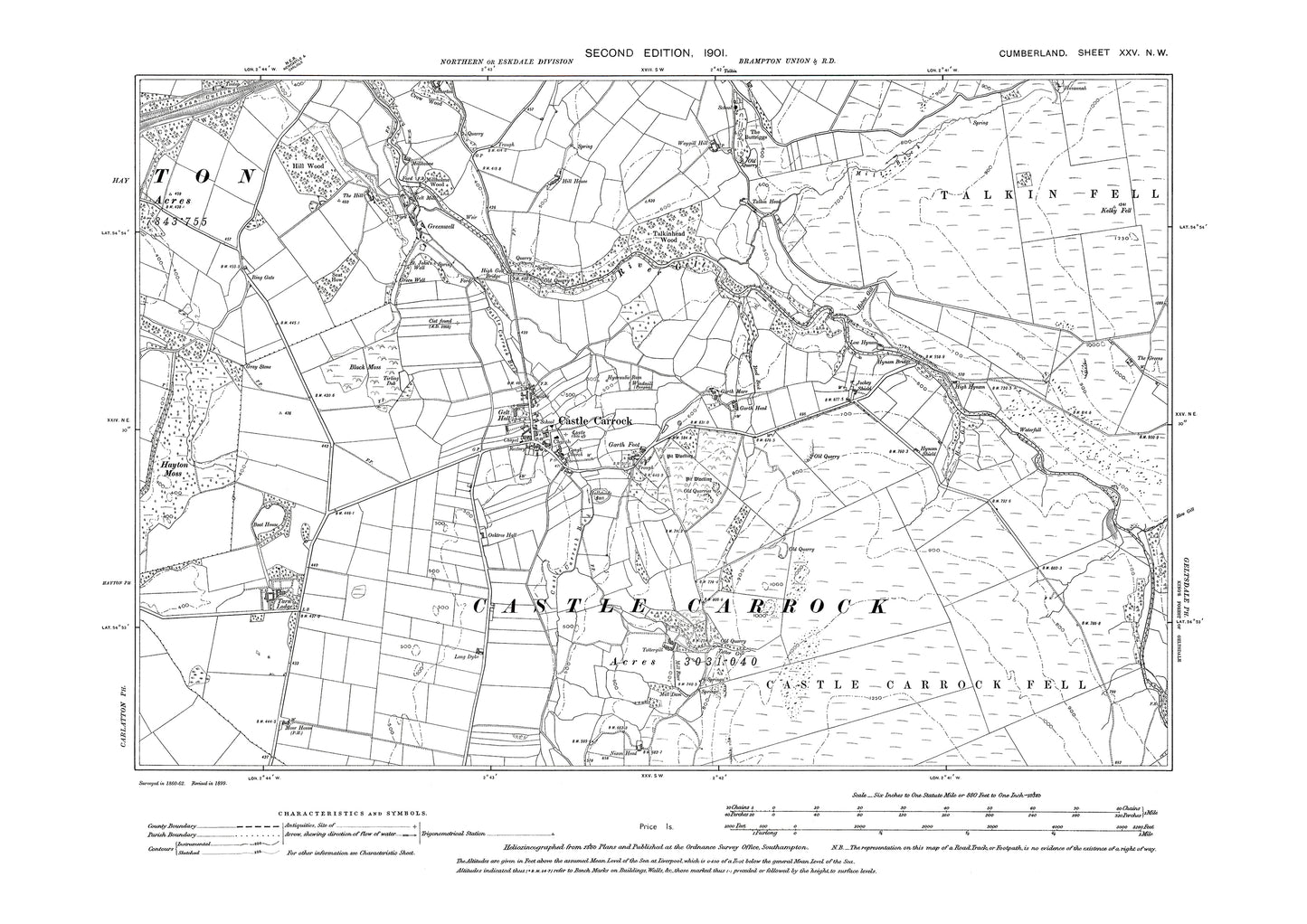 Old OS map dated 1901, showing Castle Carrock in Cumberland - 25NW