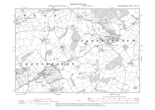 Old OS map dated 1905, showing Sarnesfield, Kinnersley in Herefordshire - 25NW