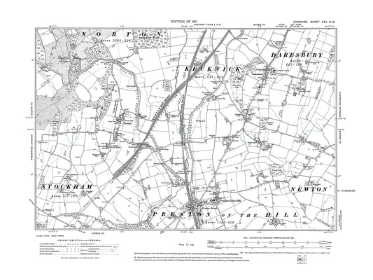 Old OS map dated 1911, showing Preston on the Hill, Daresby, Norton in Cheshire 25NW