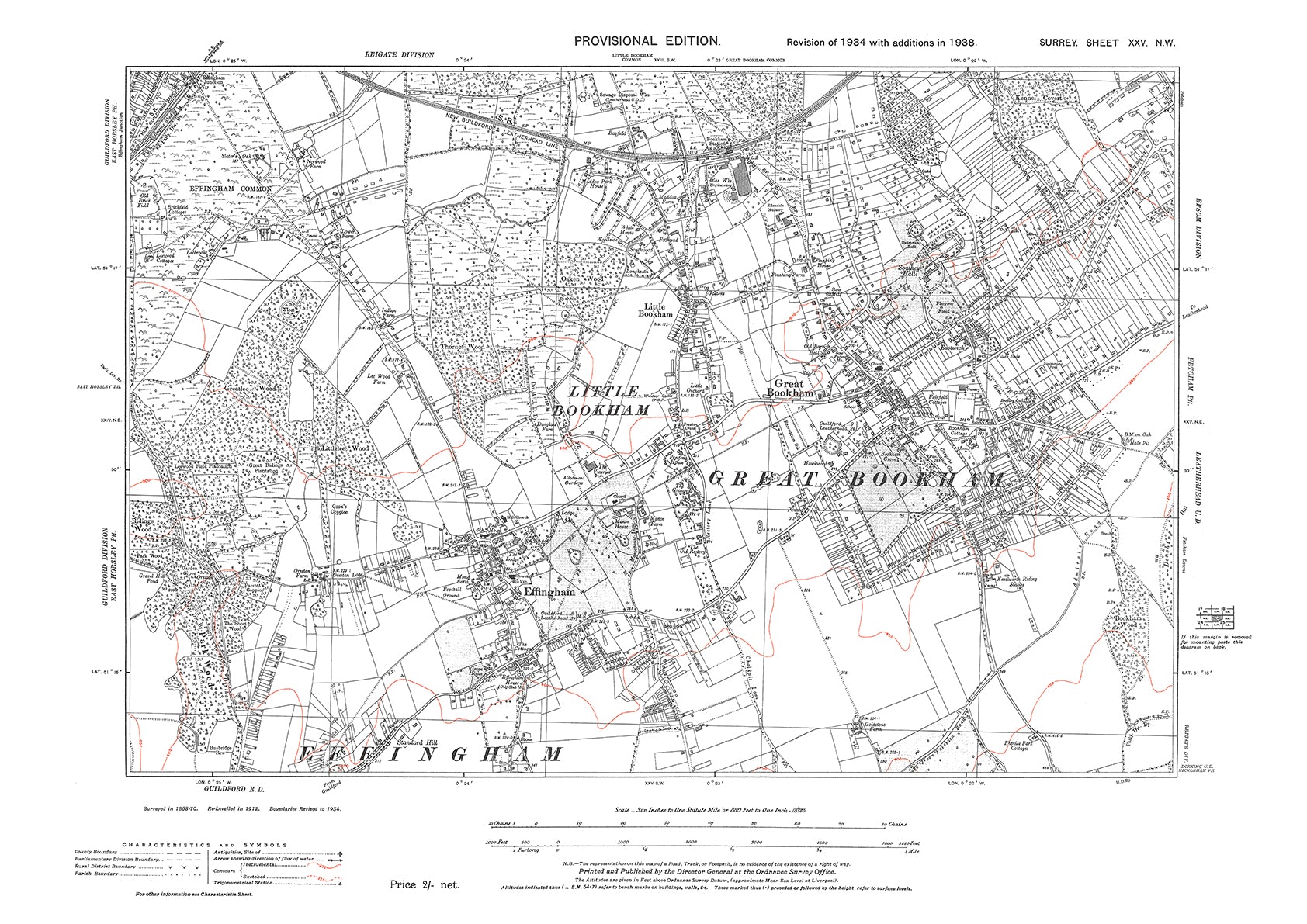 Bookham Map Great Bookingham, Little Bookingham, Effingham old map Surrey 1938: 25 ...