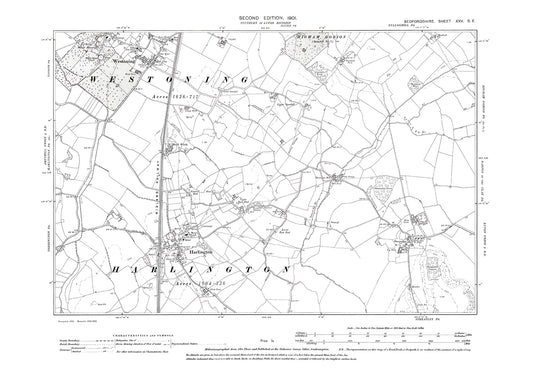 Harlington, Westoning (south), Sharpenhoe, old map Bedfordshire 1901: 25SE