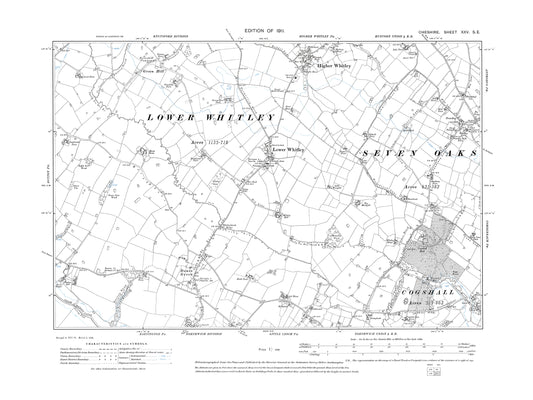 Old OS map dated 1911, showing Higher Whitley, Lower Whitley in Cheshire 25SE