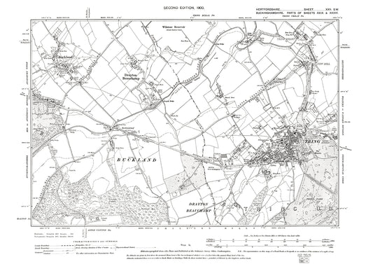 Old OS map dated 1900, showing Tring in Hertfordshire - 25SW