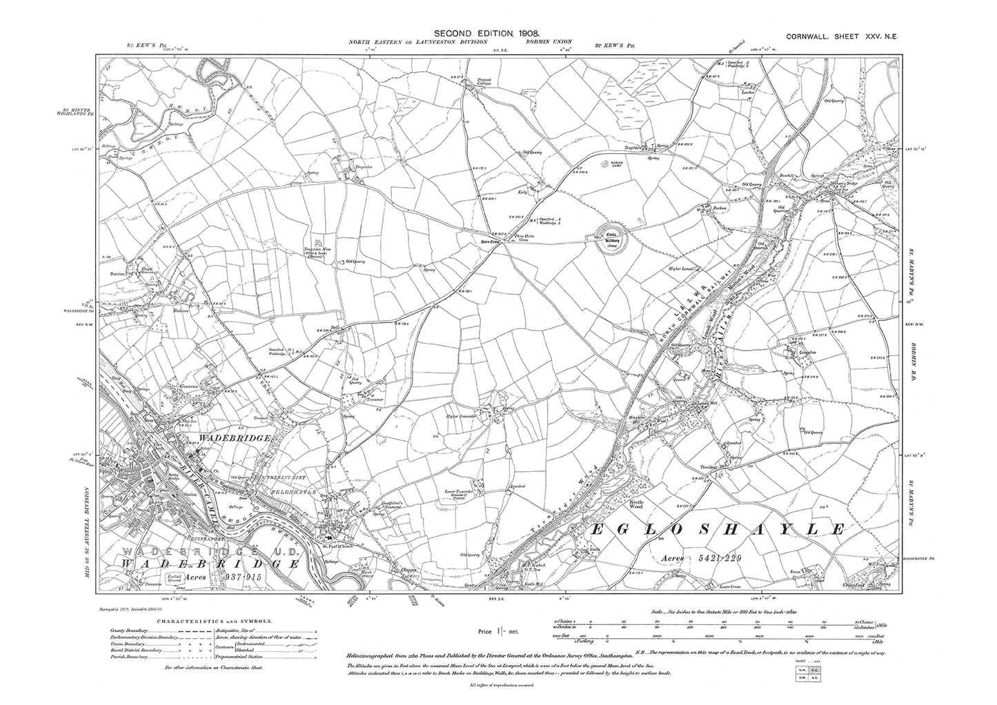 Wasebridge, old map Cornwall 1908: 25NE