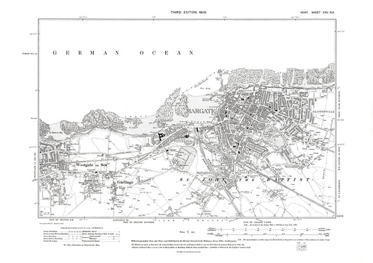 Margate, Westgate on Sea, Garlinge, old map Kent 1908: 25NE