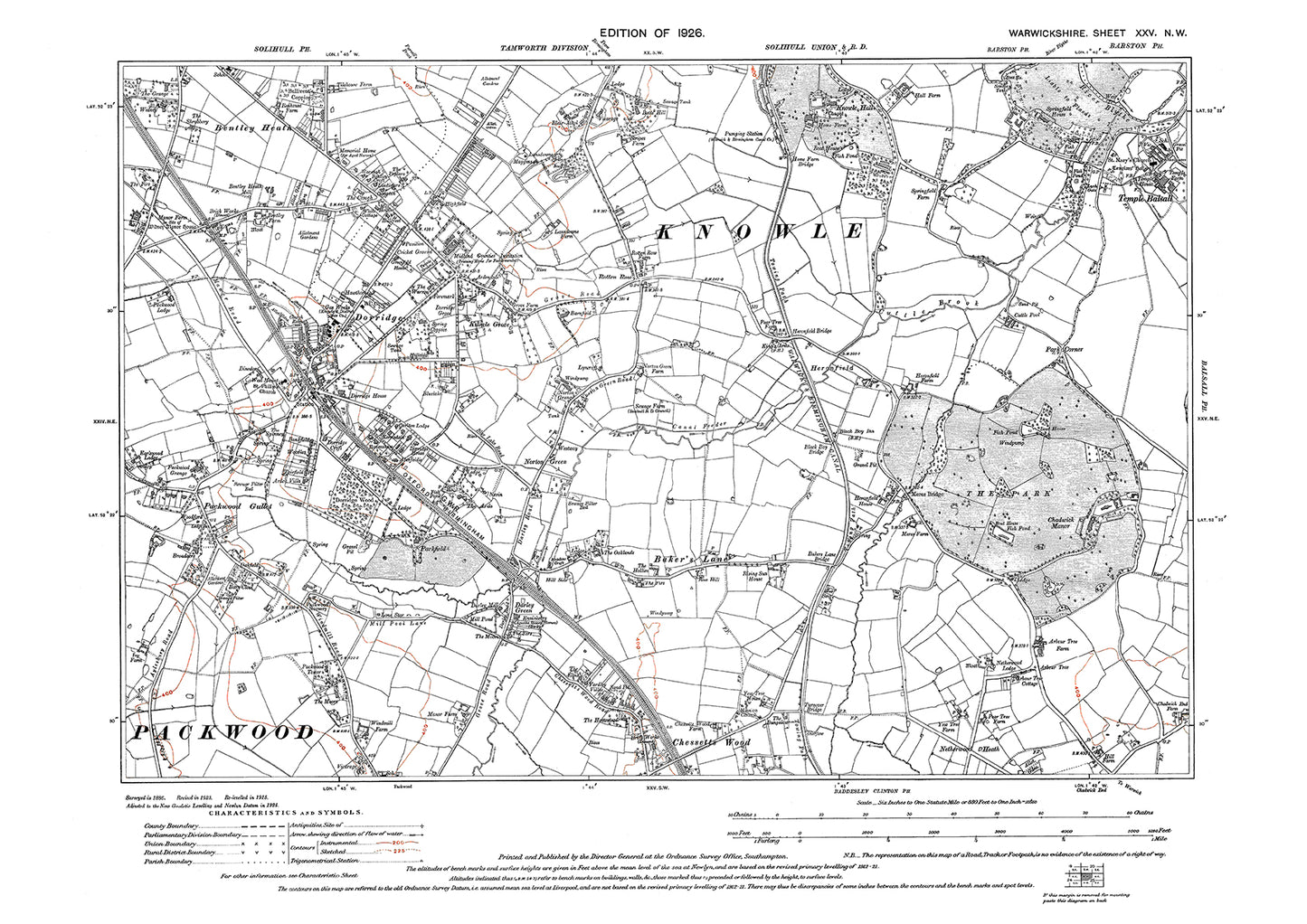 Dorridge, Temple Balsall, Chessetts Wood (north), old map Warwickshire 1926: 25NW