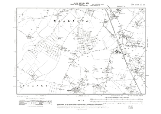 Isle of Thanet, Manston, old map Kent 1908: 25SE
