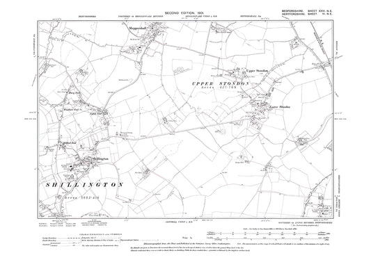 Shillington, Stondon, Meppershall (south), old map Bedfordshire 1901: 26NE