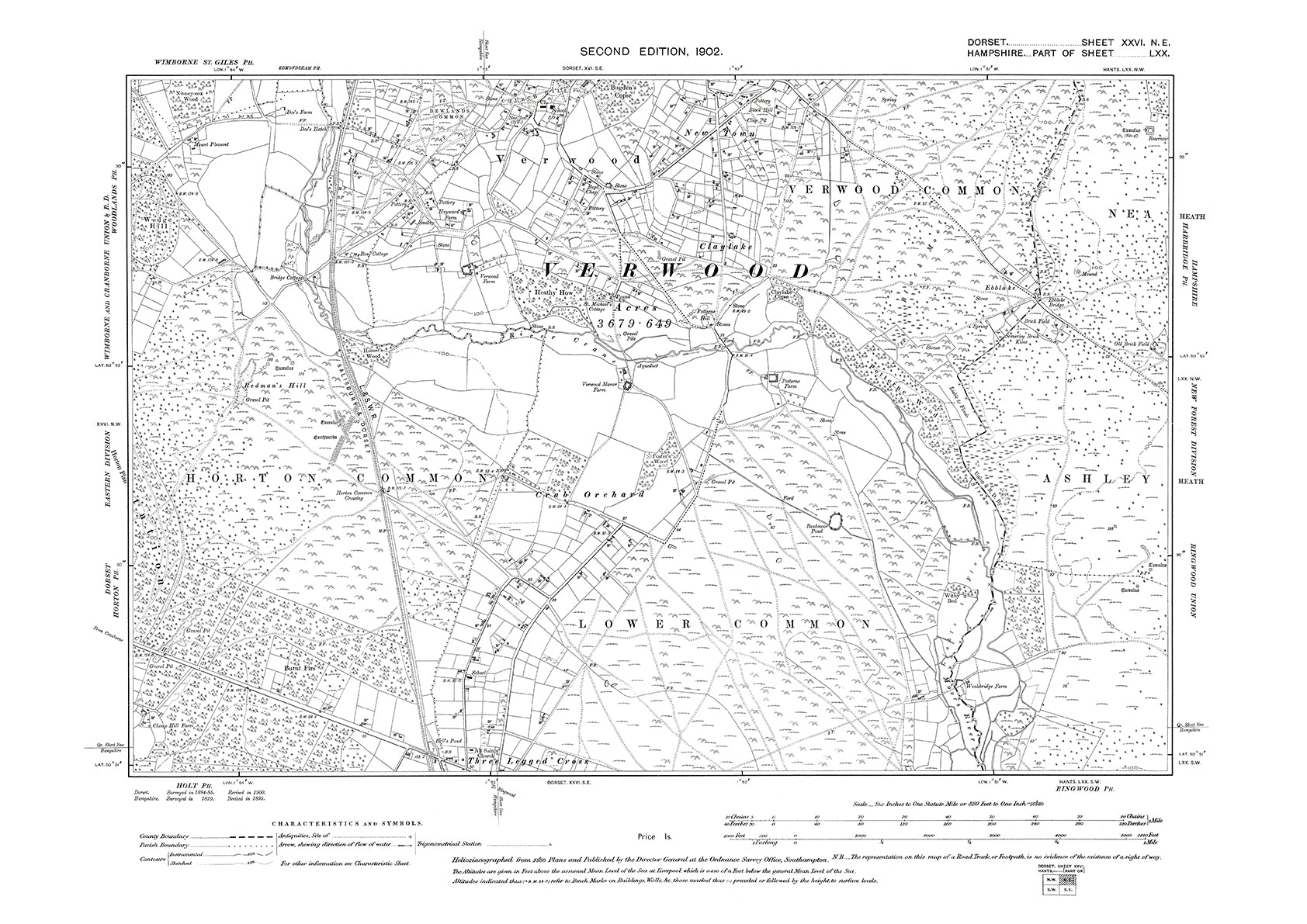 Old OS map dated 1902, showing Verwood in Dorset - 26NE – Old Map Downloads