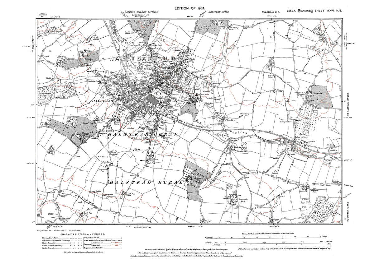Halstead Map Old OS map dated 1925, showing Halstead, Bunting's Green, Colne Valley ...