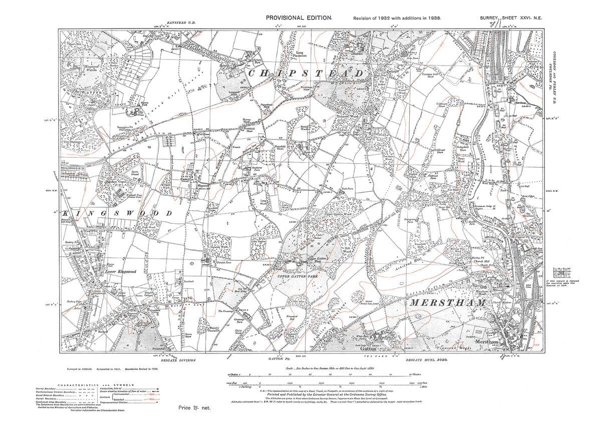 Chipstead (south), Lower Kingswood, Merstham (northwest) old map Surre
