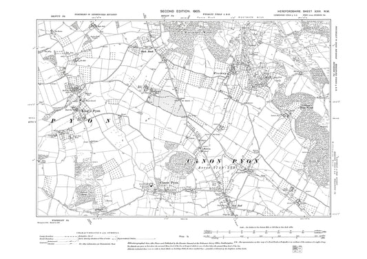 Old OS map dated 1905, showing Westhope, Canon Pyon, Kings Pyon, New End in Herefordshire - 26NW