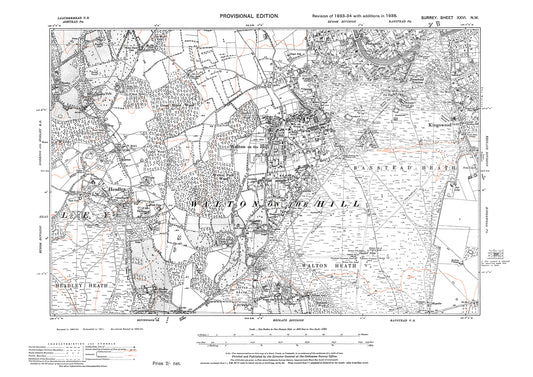 Walton on the Hill, Headley, Kingswood, Banstead Newton old map Surrey 1938: 26NW