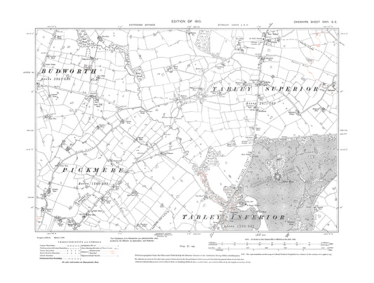 Old OS map dated 1910, showing Tabley, Pickmere (north) in Cheshire 26SE