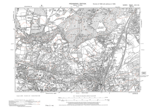 Reigate, Redhill (north), South Merstham old map Surrey 1938: 26SE