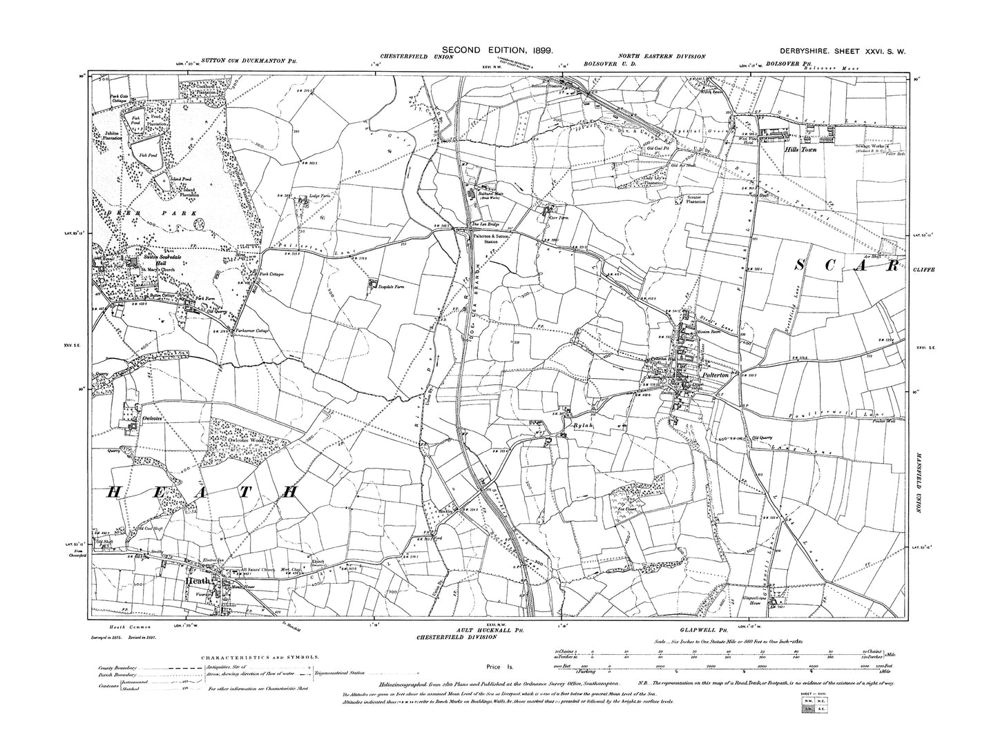 Old OS map dated 1899, showing Palterton, Heath in Derbyshire 26SW
