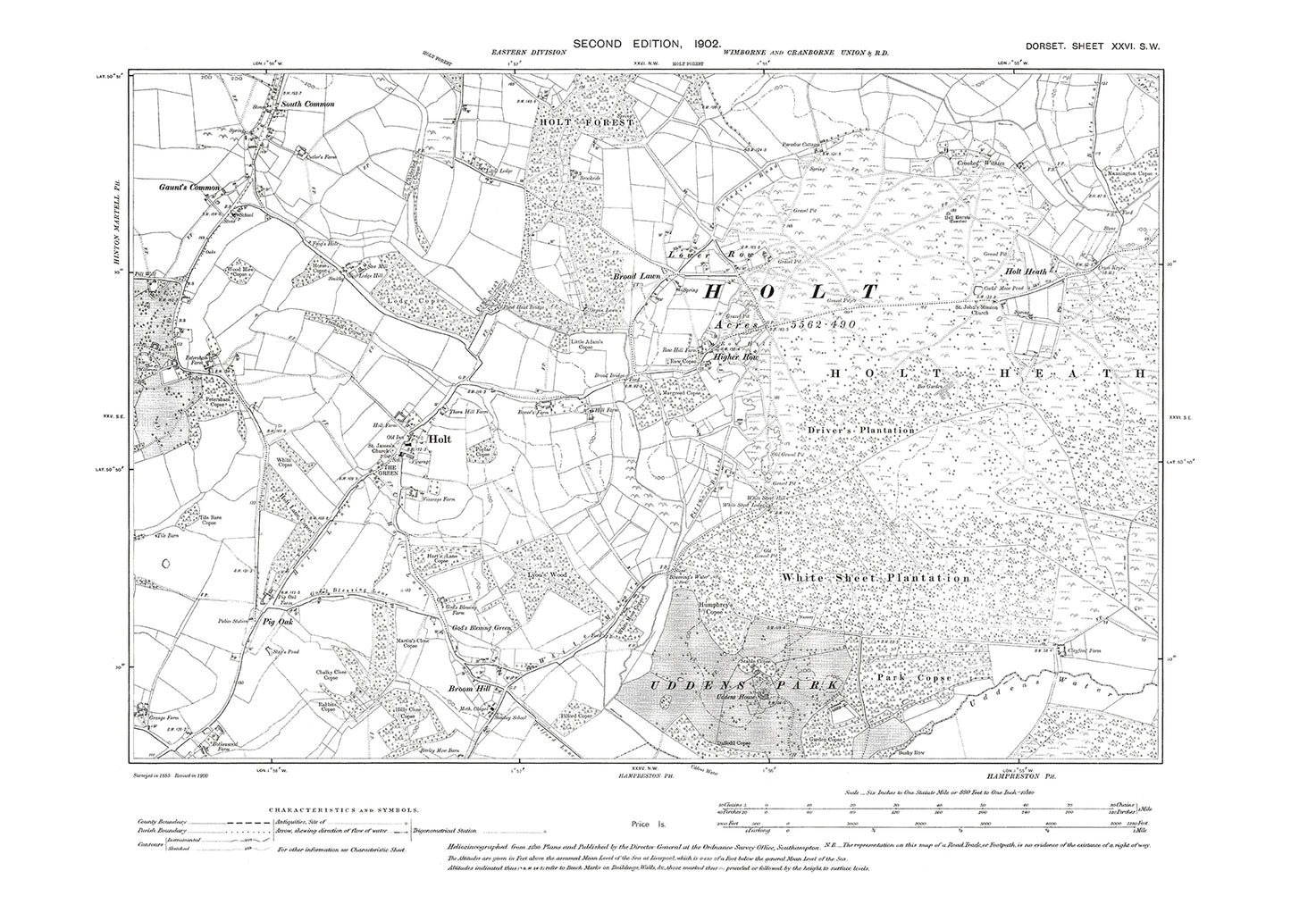 Old OS map dated 1902, showing Holt in Dorset - 26SW