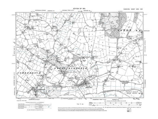 Old OS map dated 1910, showing Great Budworth, Comberbach in Cheshire 26SW