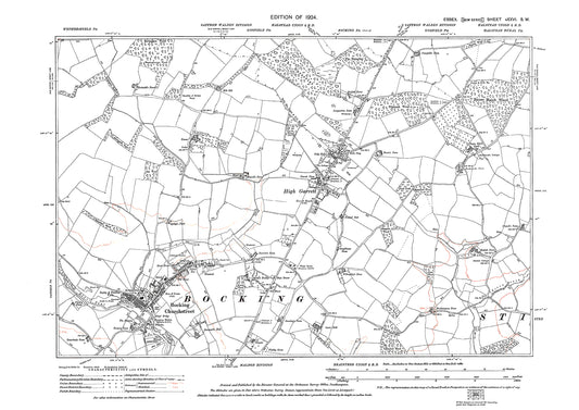 Old OS map dated 1924, showing Bocking Churchstreet and High Garrett in Essex - 26SW
