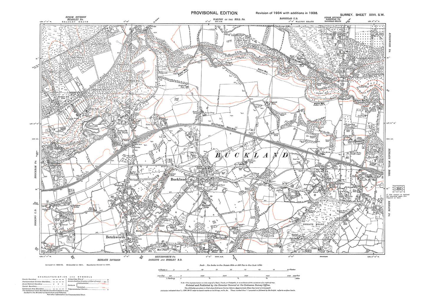 Bucklands, Betchworth (north), Reigate (west) old map Surrey 1938: 26SW