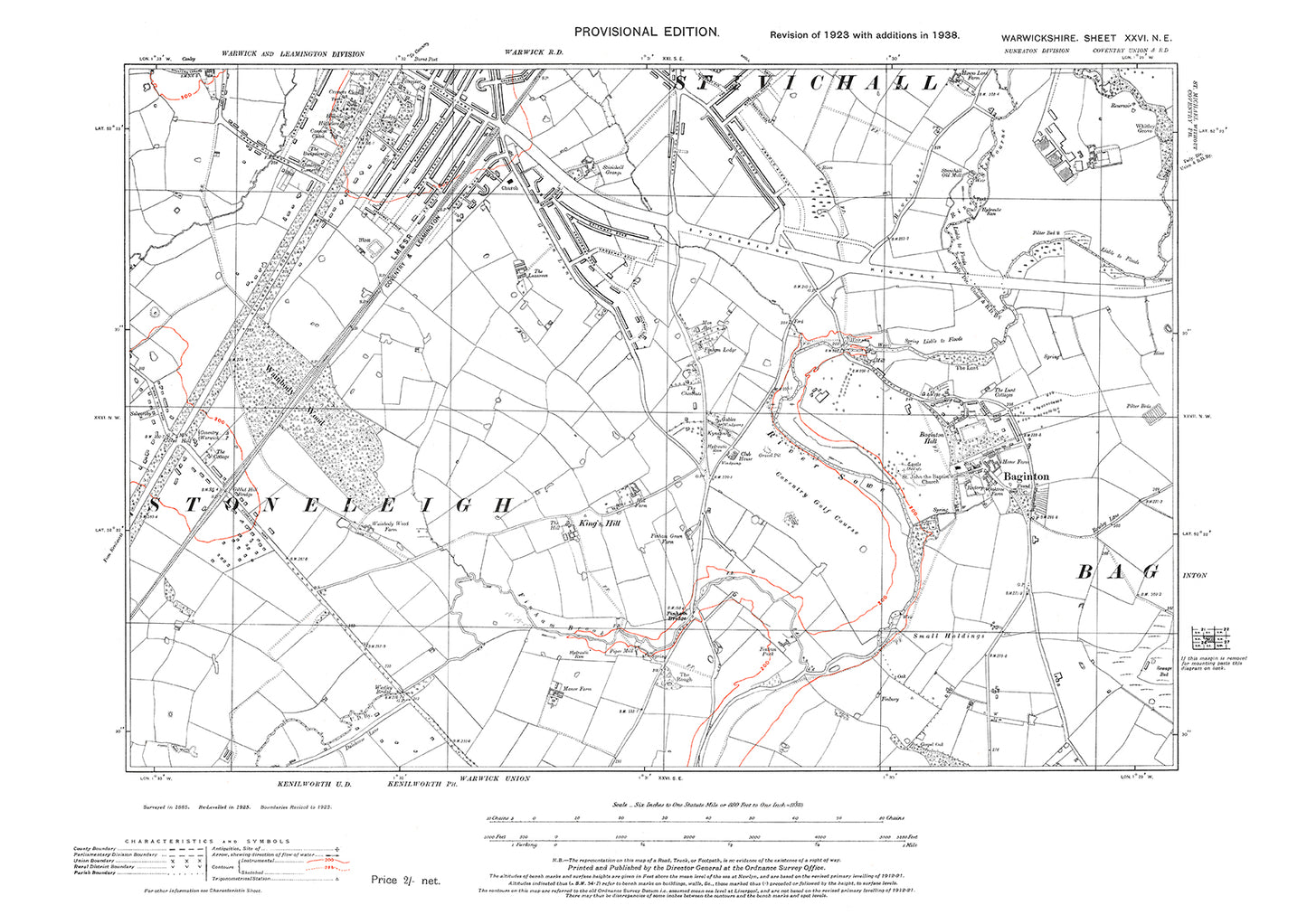 Baginton, Coventry (south), old map Warwickshire 1938: 26NE