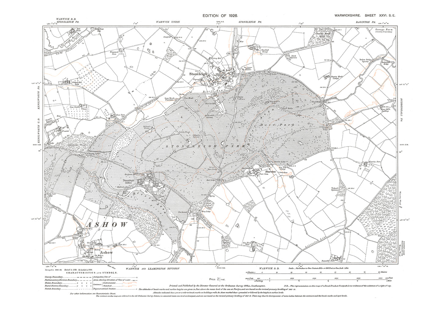 Stoneleigh, Ashow, old map Warwickshire 1926: 26SE