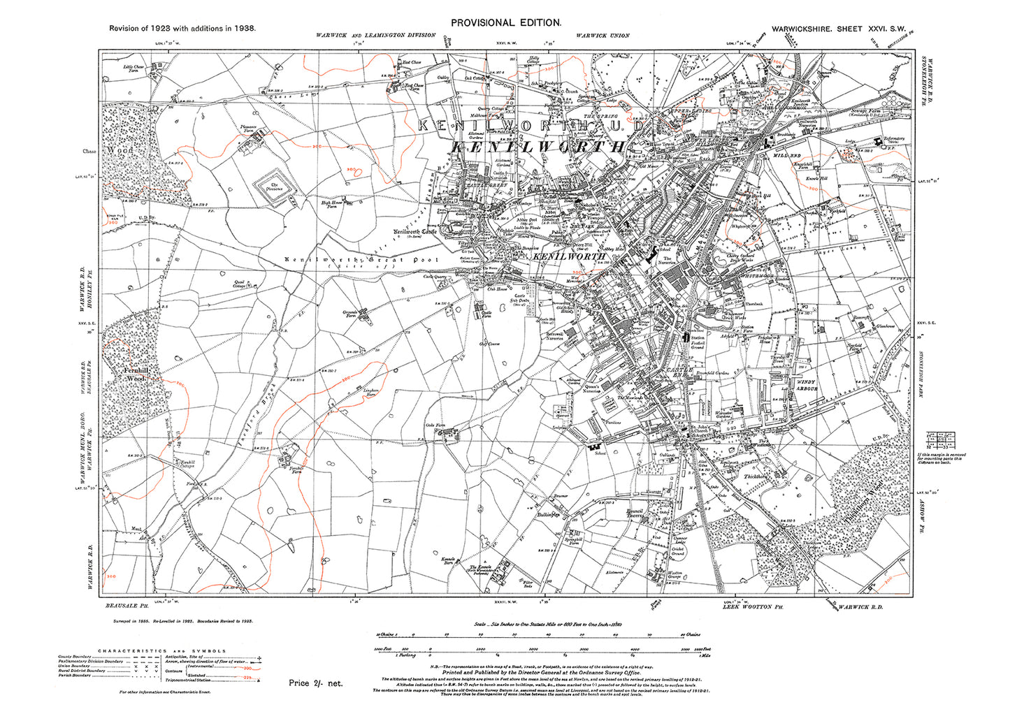 Kenilworth, old map Warwickshire 1938: 26SW