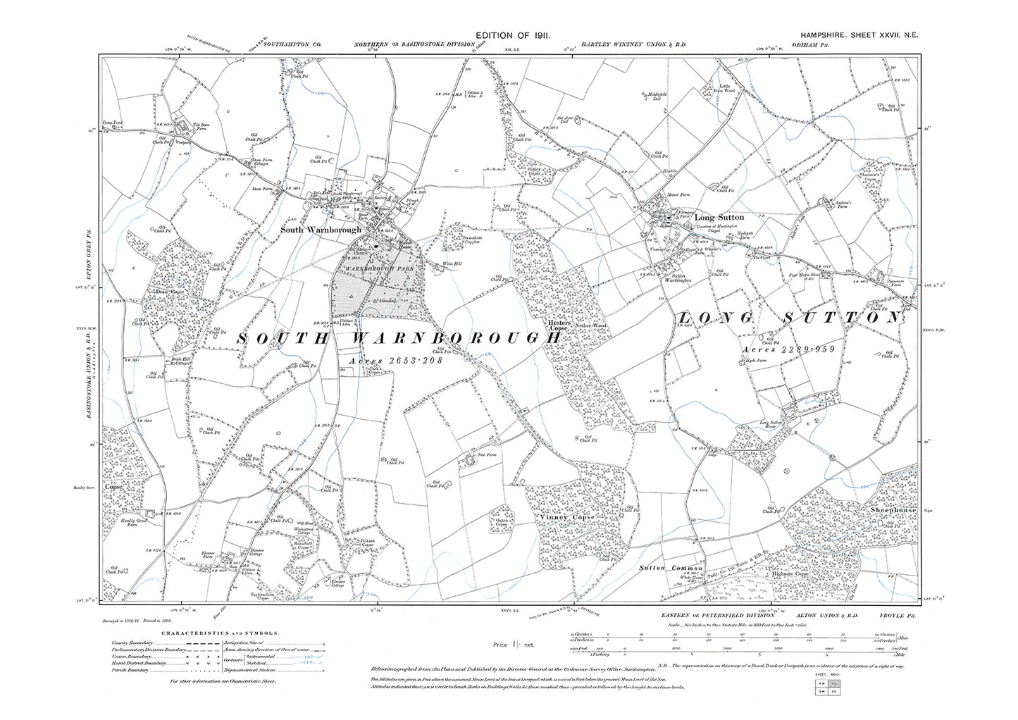 Old OS map dated 1911, showing South Warnborough, Long Sutton in Hampshire - 27NE