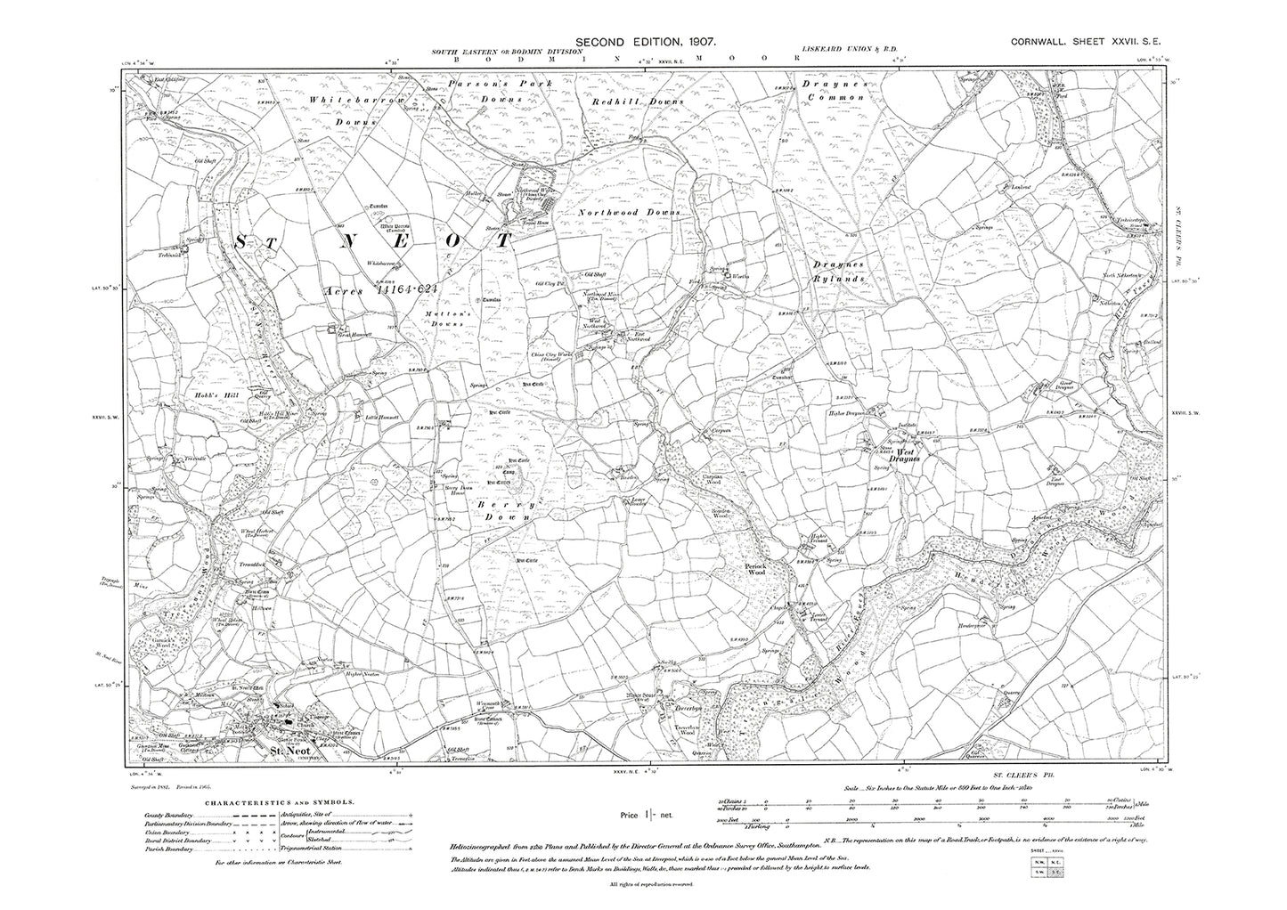 St Neot (northeast), West Draynes, old map Cornwall 1907: 27SE