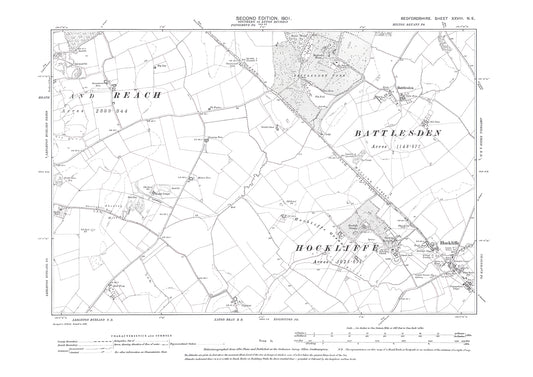 Heath and Reach (east),  Hockliffe, Battlesden, old map Beds 1901: 28NE