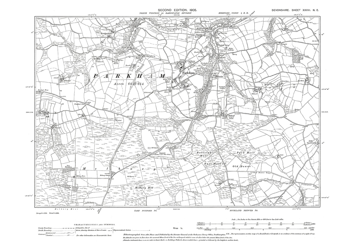 Parkham, Old Map Devon 1905: 28NE