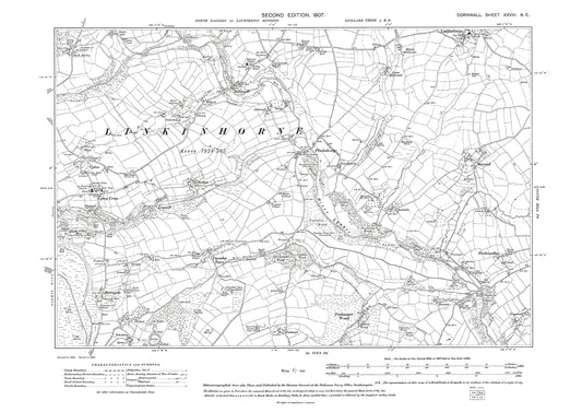 Rillamill, Upton, Leymill, Sutton, Downgate, Caradon Town, old map Cornwall 1907: 28NE