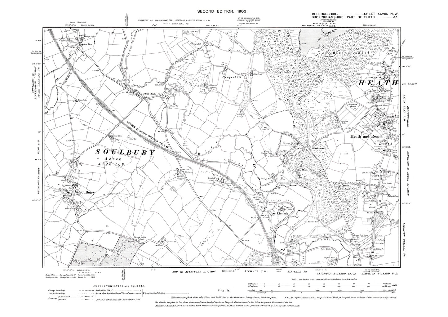 Heath and Reach, old map Bedfordshire 1902: 28NW