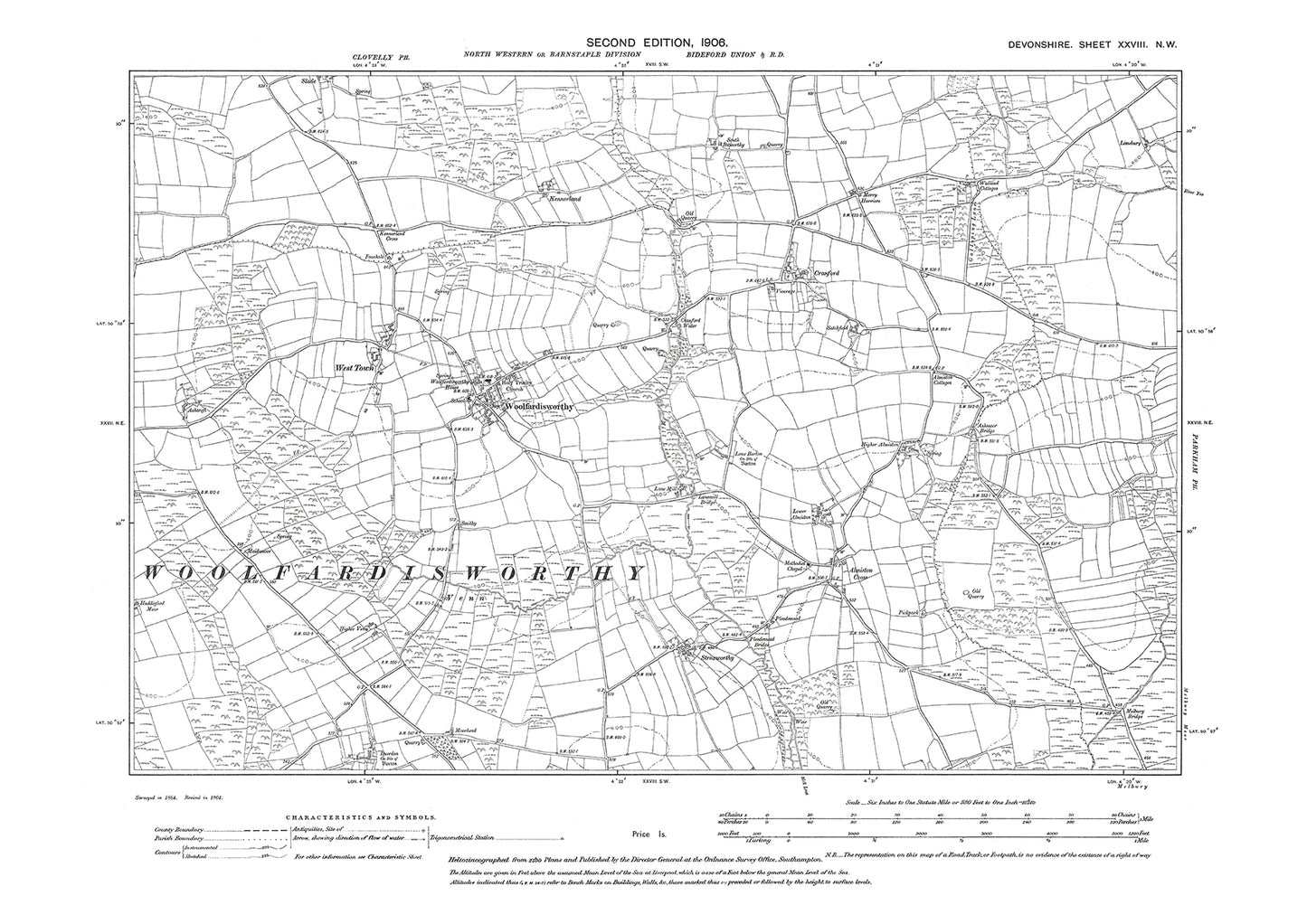 Woolfardisworthy, Old Map Devon 1906: 28NW