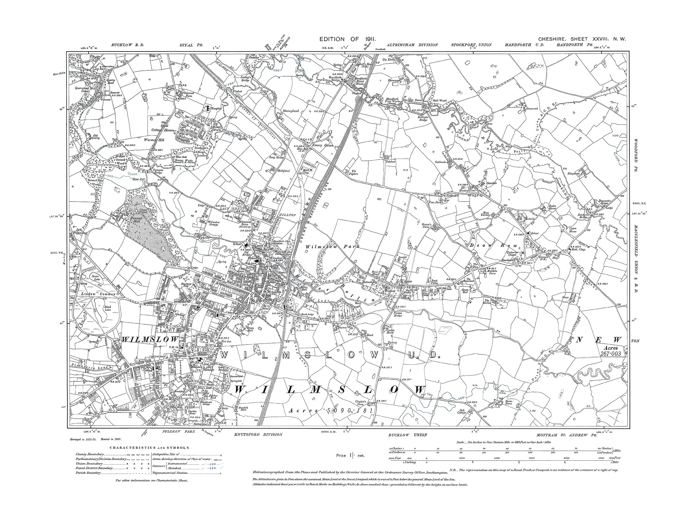 Old OS map dated 1911, showing Wilmslow in Cheshire 28NW – Old Map ...