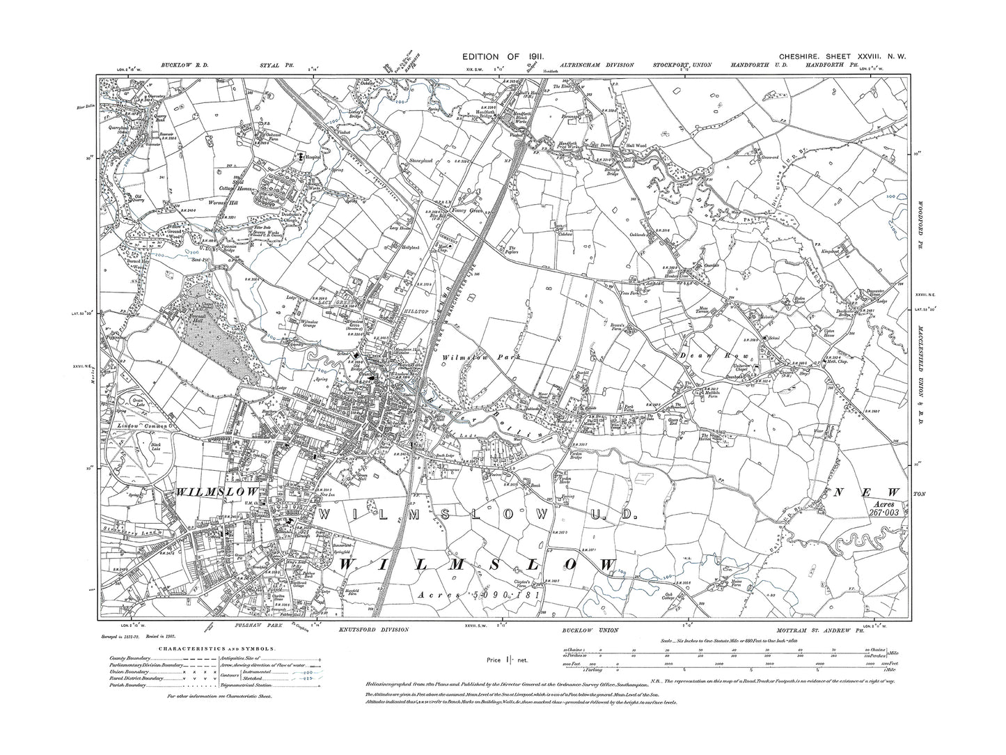 Old OS map dated 1911, showing Wilmslow in Cheshire 28NW