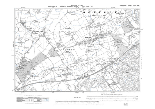 Old OS map dated 1911, showing Froyle, Lower Froyle, Bentley in Hampshire - 28SW