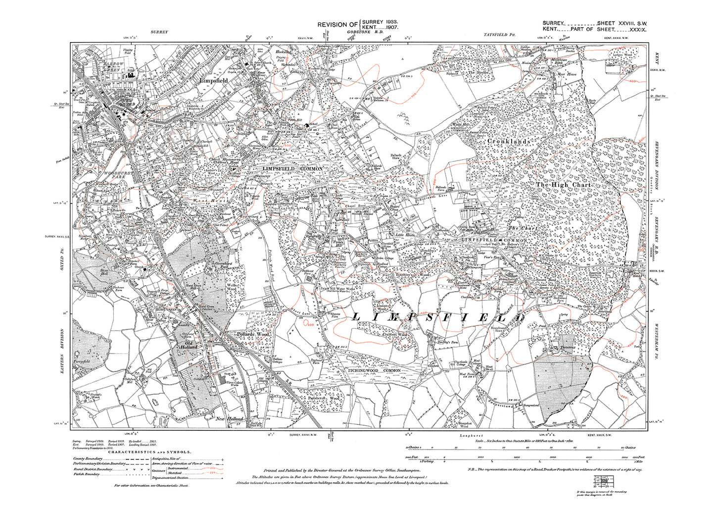 Limpsfield (south), Limpsfield Common old map Surrey 1938: 28SW