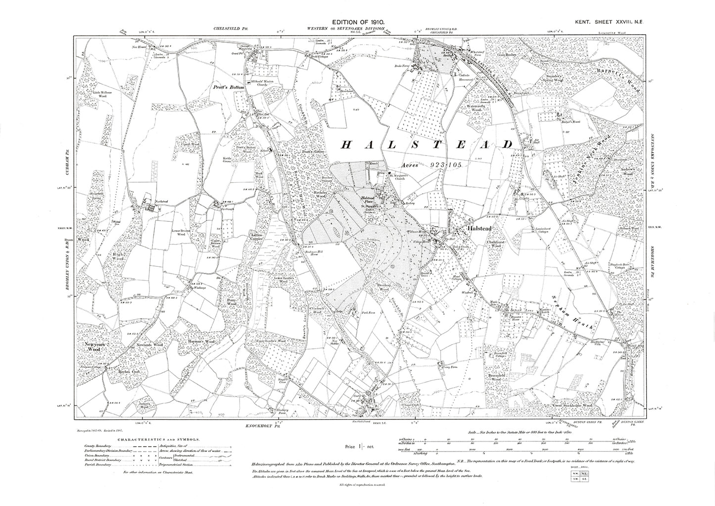 Halsted, old map Kent 1908: 28NE