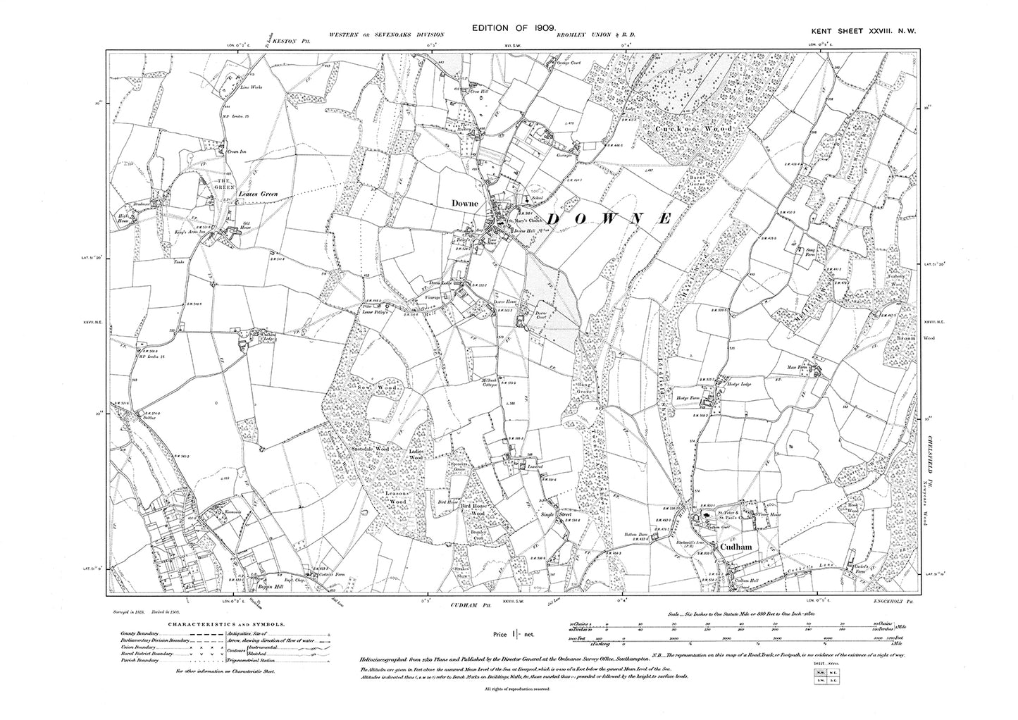 Downe, Cudham, old map Kent 1909: 28NW