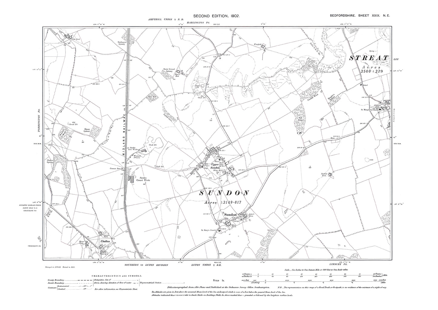 Sundon, Chalton, old map Bedfordshire 1902: 29NE