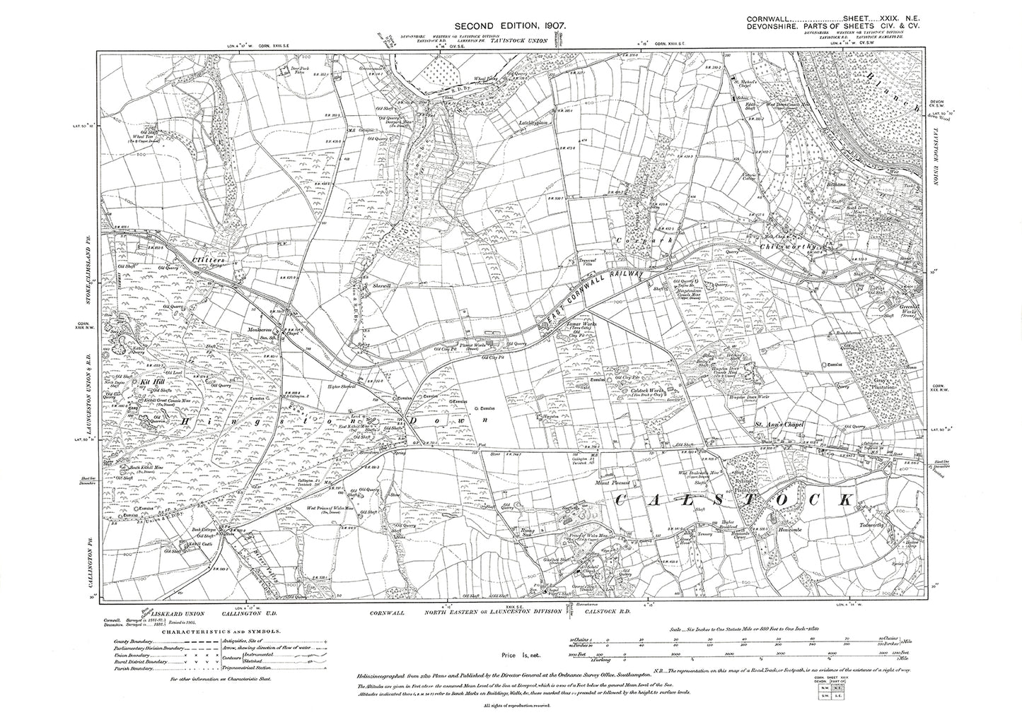 Harrowbarrow (north), St Ann's Chapel, Chilsworthy, old map Cornwall 1907: 29NE